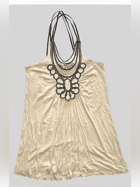 Wet Seal Cream Tunic with Black Beaded Design